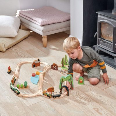 Tender Leaf Toys - Wild Pines Train Set - Stunning Wooden Lumberjack Style Toy Train Set for Age 3+