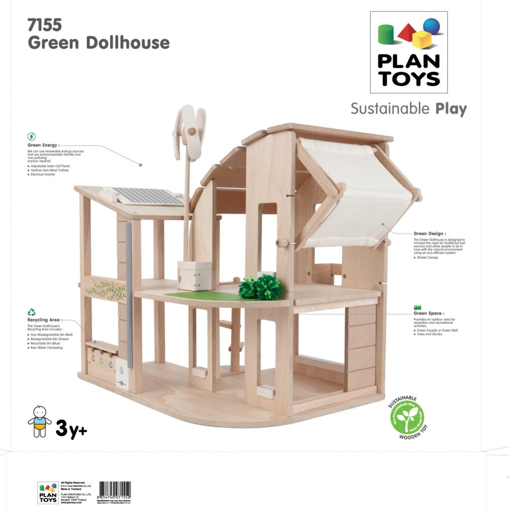 Sustainable Green Dollhouse with Furniture | (7156)