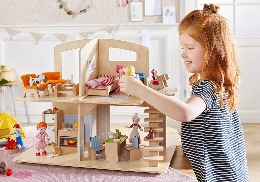 HABA Little Friends Dollhouse Town Villa with 10 Pieces of Furniture
