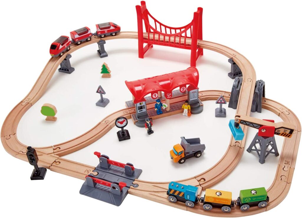 Hape Wooden Busy City Train Rail Set