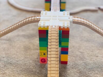 Block Platform Cross, Connect Wooden Train Tracks and Blocks/Bricks, Universal Compatible Connector Riser Baseplate (2-Pack)