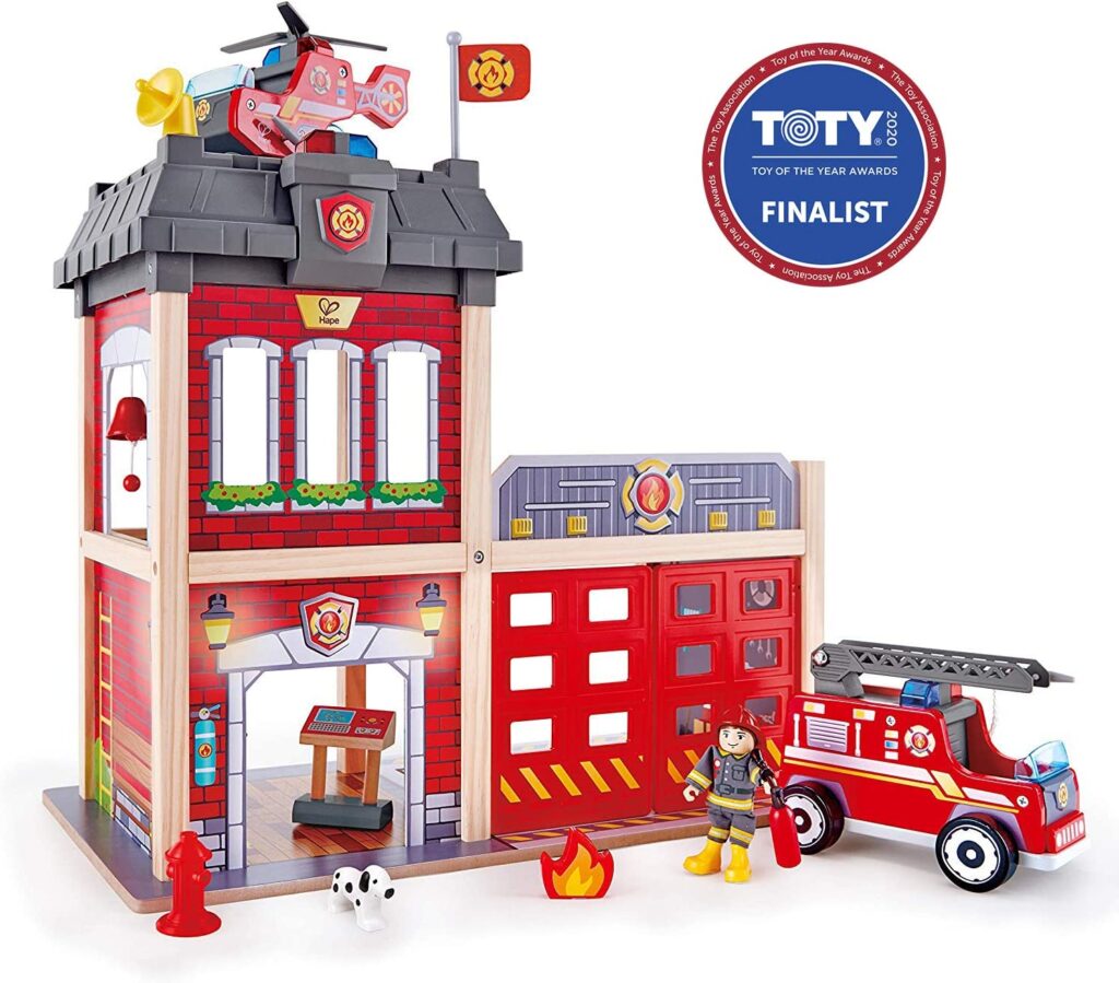 Hape Fire Station Playset| Wooden Dollhouse Kid’s Toy, Stimulates Key Motor Skills And Promotes Team Play (E3023) Multicolor, L: 23.6, W: 11.8, H: 18.8 inch